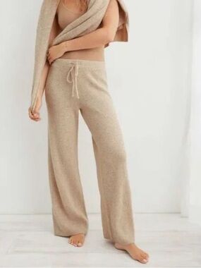 Aerie Cozy Tan Knit Waffle Lounge Pants